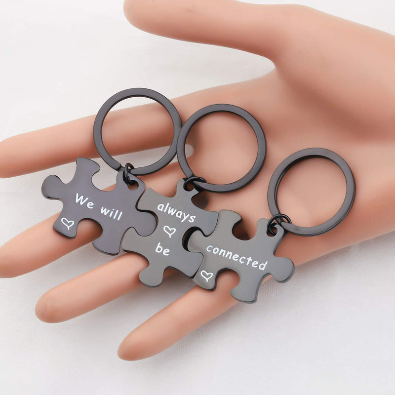 [Australia] - bobauna We Will Always Be Connected Puzzle Keychain Set of 3 Long Distance Gift for Best Friends Sisters always connected black 