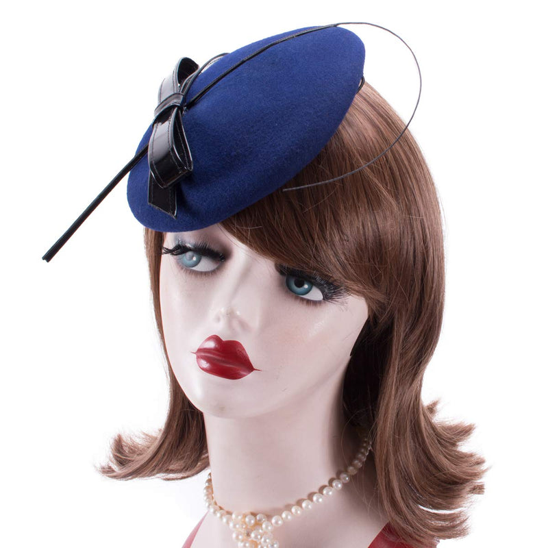 [Australia] - Lawliet Womens Bow Feather Felt Wool Fascinator Pillbox Tilt Cocktail Hat A144 Blue 