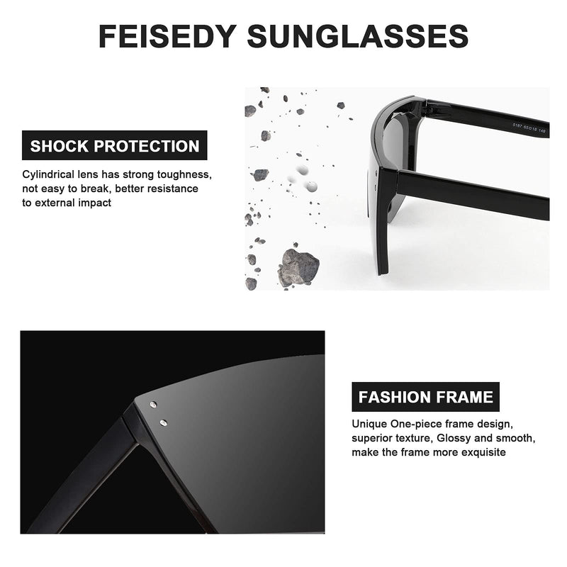 [Australia] - FEISEDY 2021 Flat Top Oversized Rimless Sunglasses for Women Men Shield Wrap Square UV400 B2761 Black 70 Millimeters 