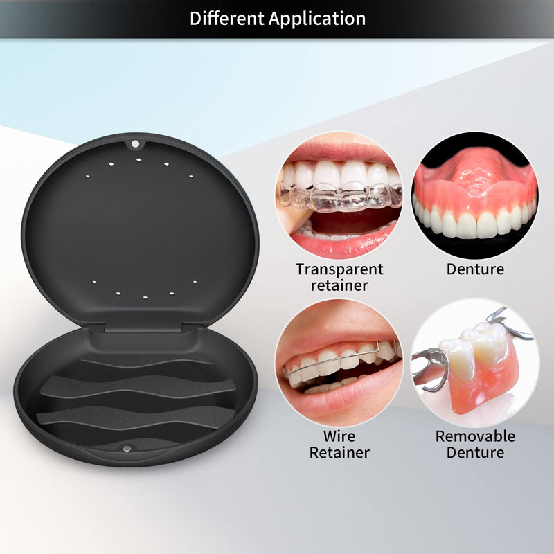 [Australia] - Annhua Denture Retainer Case with Vent Holes, Portable Denture Box for Invisable Aligner，Mouth Guard Brace，Denture &Teeth Mouth Tray(Black) Black 