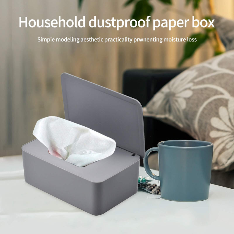 [Australia] - Wipes Dispenser Case Baby Wet Wipes Box Tissue Storage Case Container Plastic Napkin Box Toilet Paper Holder with Lid Seal for Home Office Car, Gray 
