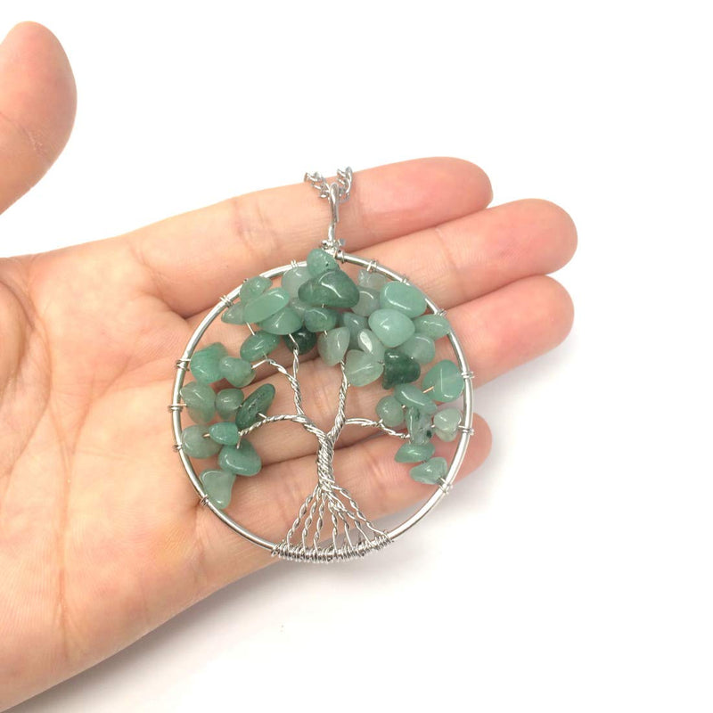 [Australia] - Tree of Life Gemstone Pendant Necklace 26 inch Healing Crystals Chakra Gem Stones Jewelry Women Girls Men Birthday Mother's Gifts Aventurine 