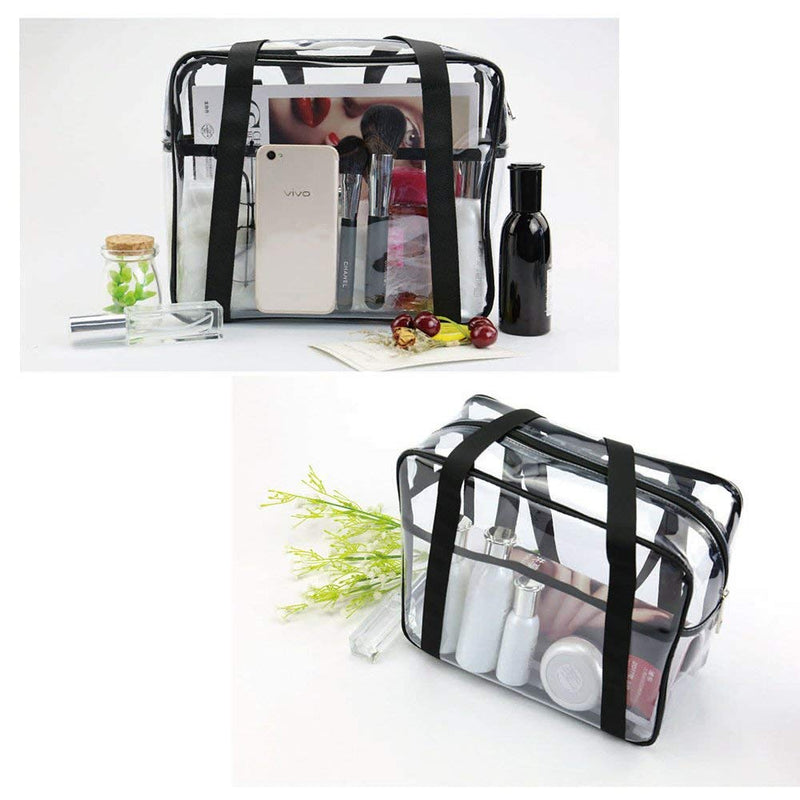 [Australia] - ONEGenug Clear Cosmetics Bag Transparent Tote Bag Thick PVC Zippered Toiletry Carry Pouch Waterproof Makeup Artist Large Bag Diaper Shoulder Bag Beach Bag 