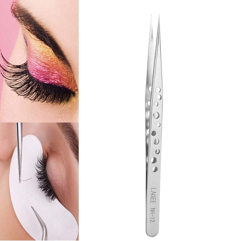 [Australia] - Stainless Steel Point Tweezer for False Eyelashes, Antistatic Tweezer Kit Eyelash Extensions Straight Tweezers for Splinters, Ticks & Glass Removal Best for Eyebrow Hair, Facial Hair Removal NH-12 