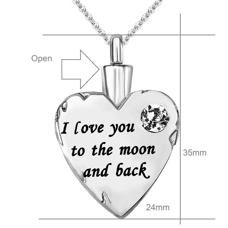 [Australia] - JMQJewelry Cremation Urn Necklace for Ashes I Love You to The Moon and Back Keepsake Memorial Pendant Women Jewelry Heart 
