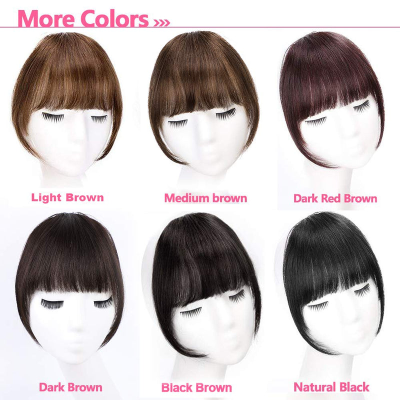 [Australia] - HMD Clip in Bangs 100% Human Hair Bangs Extensions for Women Clip on Fringe Bangs Real Hair Nice Natural Flat Neat Bangs with Gradual Temples One Piece Hairpiece for Party and Daily Wear (Brown Black) Curved Bangs Brown Black 