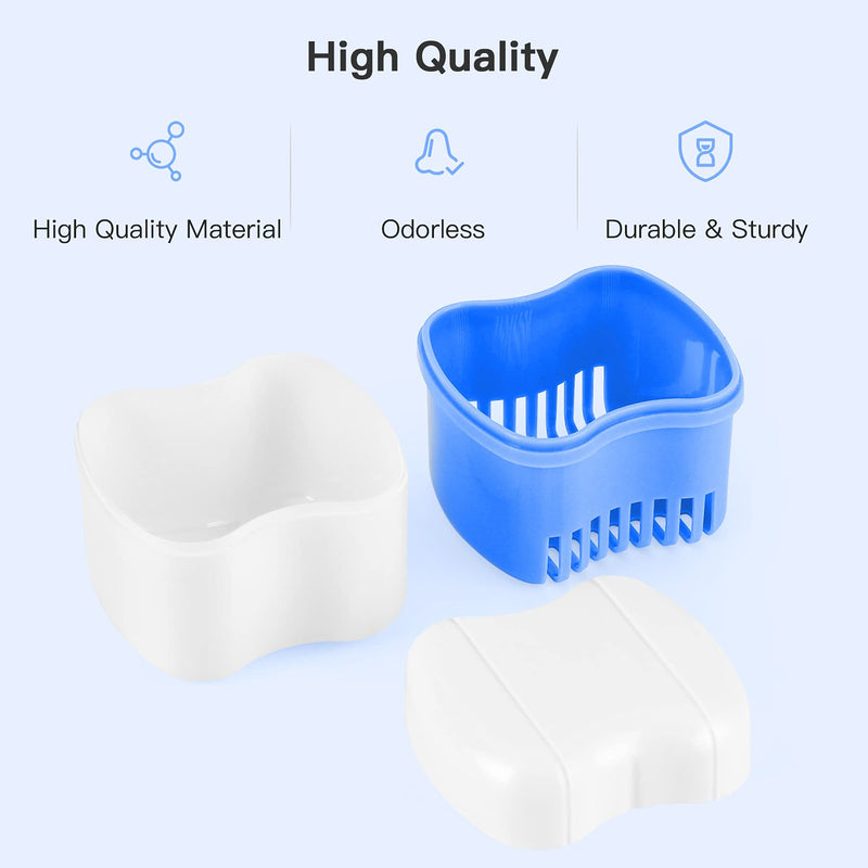 [Australia] - Annhua Denture Boxes with Flushable Basket，Dental Retainer Case Denture Storage Container for Soaking and Cleaning Dentures, Home & Travel Use（Blue) Blue 