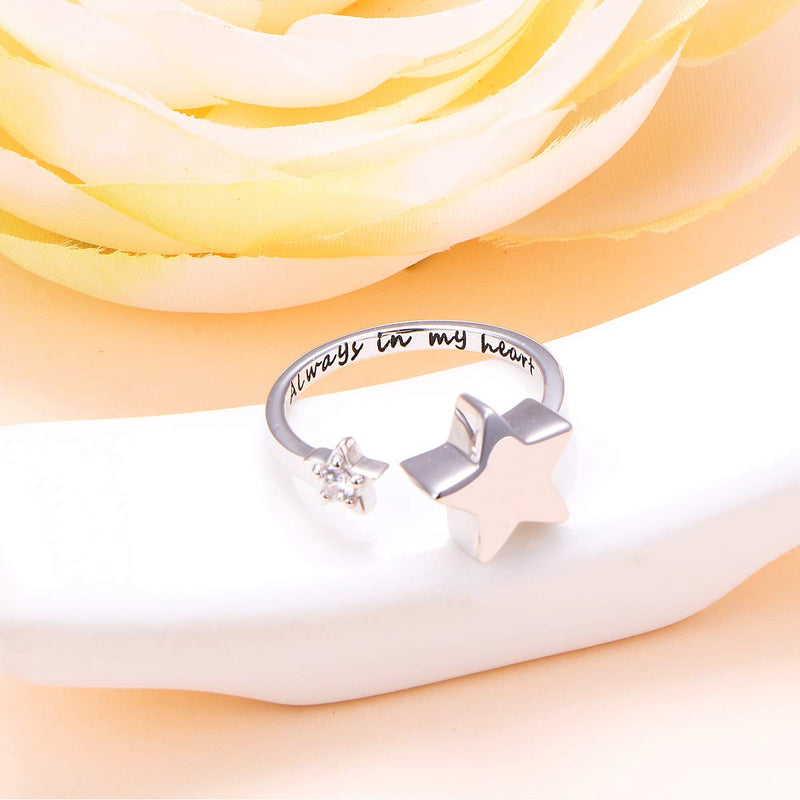 [Australia] - Ladytree S925 Sterling Silver Always in My Heart Cremation Urn Ring Star Memorial Ashes Keepsakes Open Finger Ring Jewelry for Women 7 