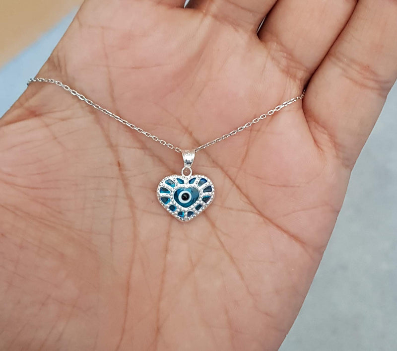 [Australia] - MYSTIC JEWELS By Dalia - 925 Sterling Silver Pendant with Glass Evil Eye and Adjustable Chain Necklace Heart 