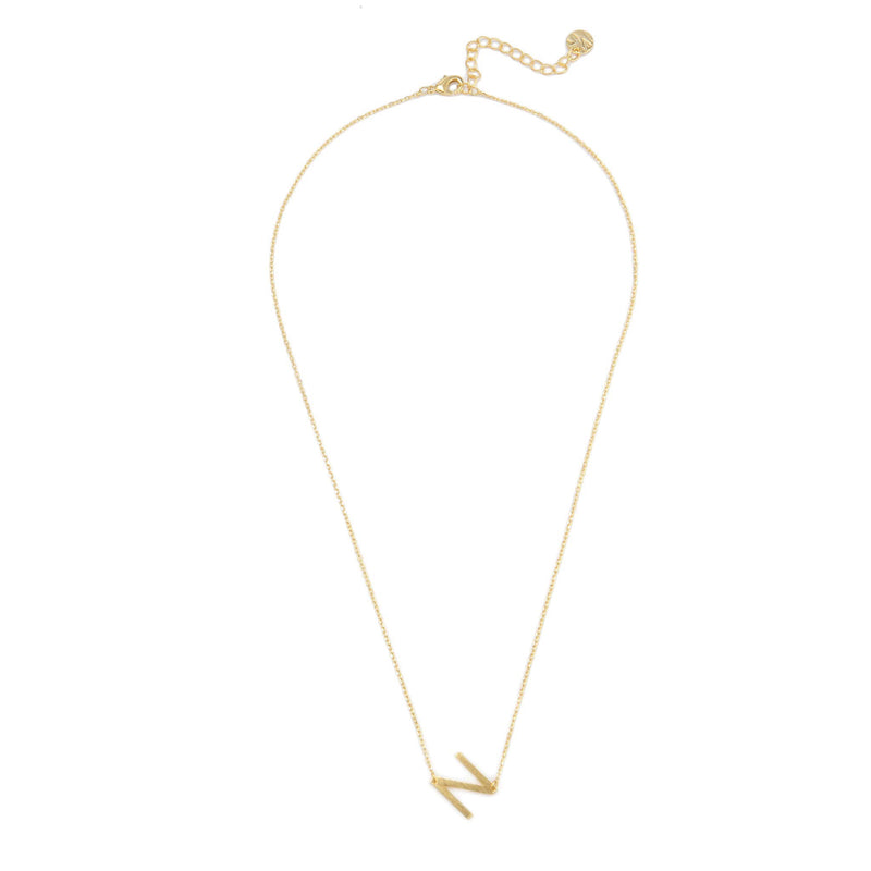 [Australia] - MUSTHAVE Side Alphabet Necklace, 18K Gold Plated Pendant Necklace with Message Card, Yellow Gold, Anchor Chain, Size 16 inch + 2 inch Extender, Gift Card, Alphabet Pendant N 