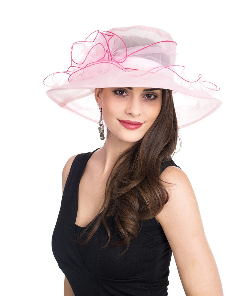 [Australia] - SAFERIN Women's Organza Church Kentucky Derby Fascinator Bridal Tea Party Wedding Hat 1-pink Rose Line 