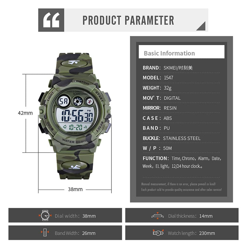 [Australia] - CakCity Kids Watches Digital Sport Watches for Boys Girls Outdoor Waterproof Watches with Alarm Stopwatch Military Child Wrist Watch Ages 5-10 Camo 