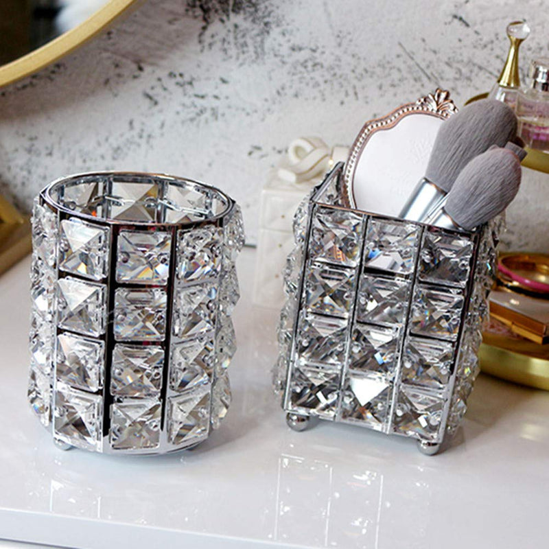 [Australia] - Miaowater Makeup Brush Holder Organizer Cosmetic Brushes Storage Eyeliners Eyebrow Pencil Container Crystal Bling Personalized Box (Silver Square) Silver 