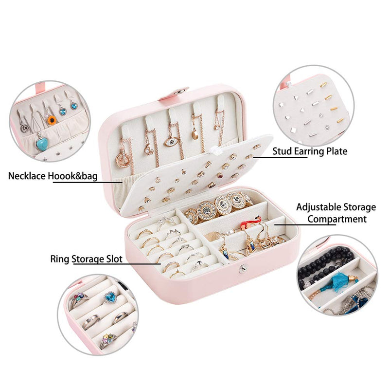 [Australia] - Valyria Travel Jewelry Case, Double Layer Portable Travel Jewelry Box Organizer Display Storage Case for Rings Earrings Necklaces Jewelry Primrose Pink 