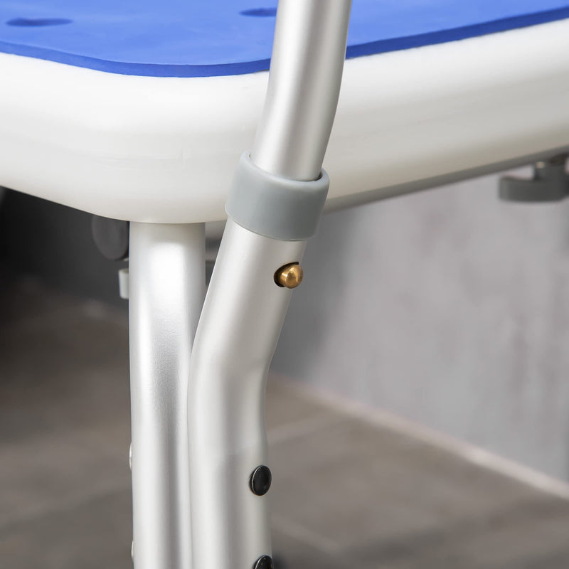 [Australia] - HOMCOM EVA Padded Shower Chair for the Elderly and Disabled, Height Adjustable Shower Stool with Back and Arms, 4 Suction Foot Pads, Blue 