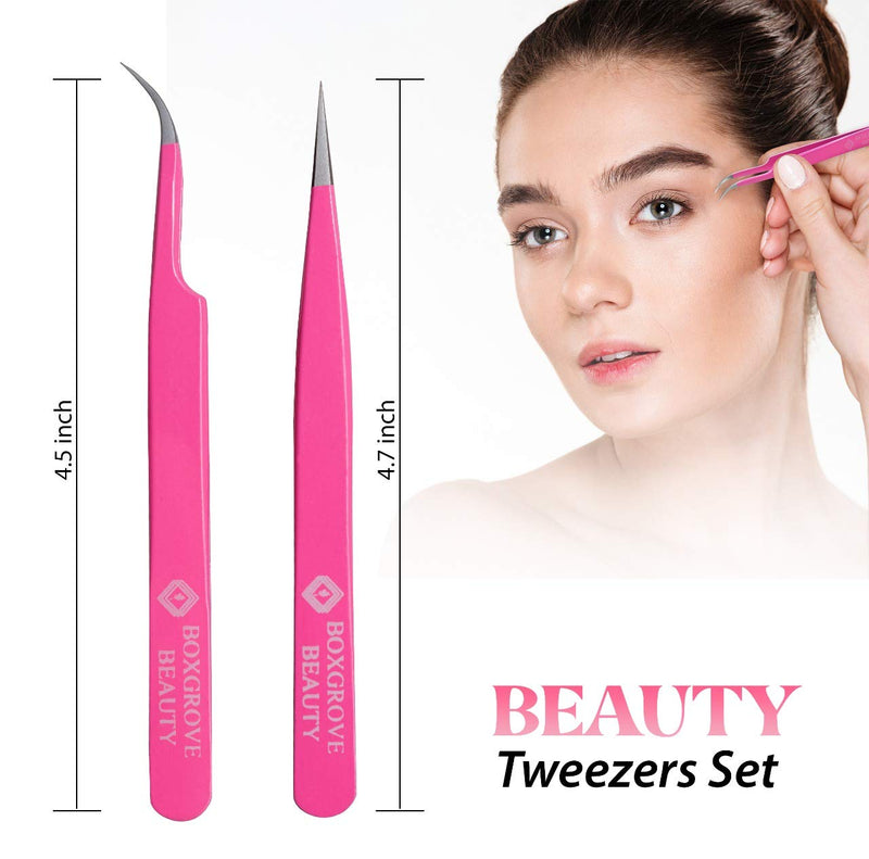 [Australia] - Lash Tweezers, Pack of 2 Stainless Steel Tweezers for Eyelash Extensions | Straight and Curved Tip Eyelash Tweezers | False Lash Application Tools 