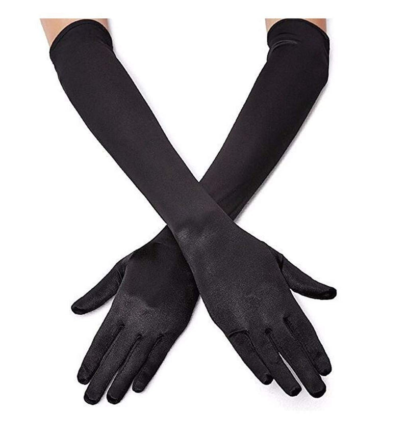 [Australia] - DreamHigh Women's Evening Party 21" Long Satin Finger Gloves Black 