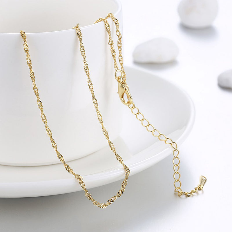 [Australia] - Goldenchen Fashion Gold Plated 1.5mm 18Inch Wave Chain Necklace Jewelry (Gold) 