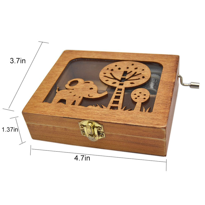 [Australia] - Anlydia Vintage Wooden Animal Pattern Hand Cranked Jewelry Music Box Trinket Box Elephant 