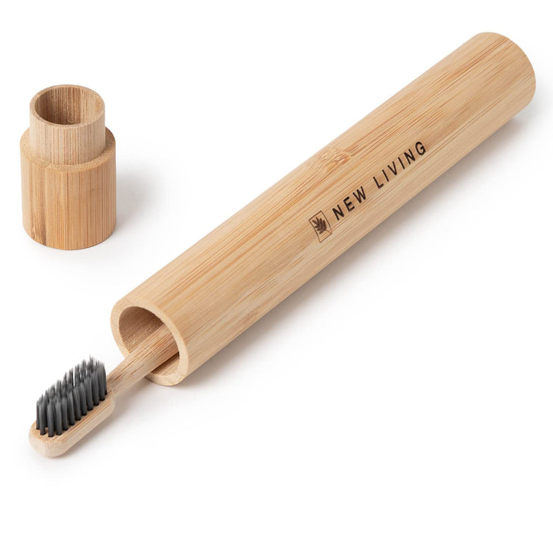 [Australia] - Bamboo Toothbrush & Holder | Bamboo Carry Case with Included Standing Bamboo Toothbrush | Biodegrade Eco Product | 21cm Natural Product 