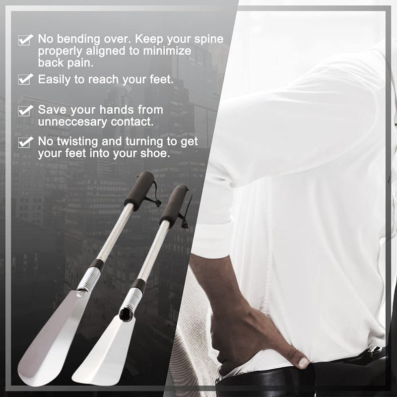 [Australia] - Extendable Shoe Horn, Lifter 16" to 31", Shoe Helper, Travel Shoe Horn Long Handle for Seniors, Metal Shoe Horn for Men, Kids or Adults, Extends & Collapses Stainless Steel Telescopic Spring Shoehorn 