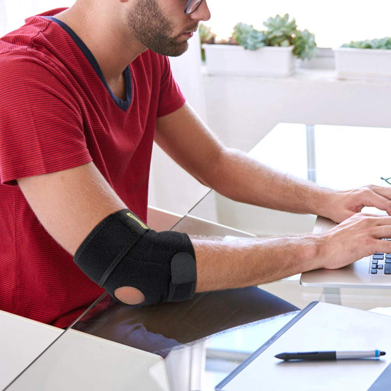 [Australia] - Elbow Brace, Adjustable Elbow Support with Dual-Spring Stabilizer, Elbow Strap for Golfers Elbow, Tennis Elbow, Arthritis, Tendonitis, Sports Injury Pain Relief and Protection 