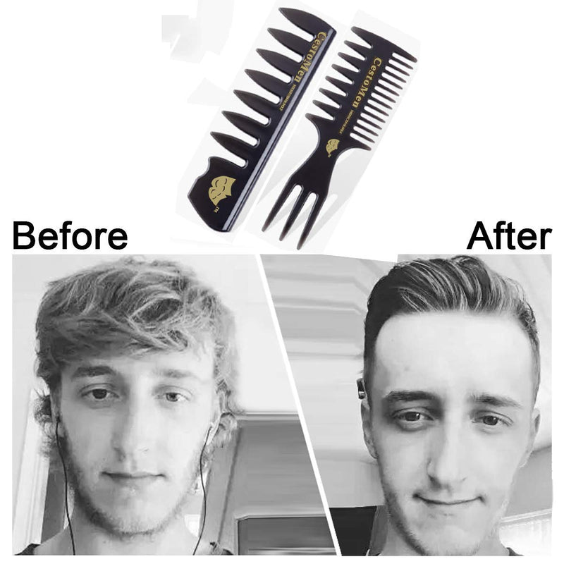 [Australia] - Mens Styling Comb, Pompadour Streaker Afro Hair Combs Men Hair Care Set, Detangler Hairbrush Professional Shaping & Wet Pick Barber Brush Tools, Anti-Static Hair Brush for Shower Long Curly Thick Hair 