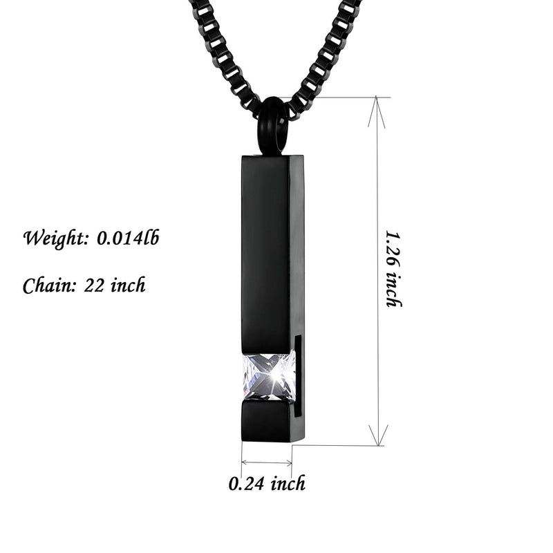 [Australia] - Black Square Bar With White Zircon Cremation Urn Necklace for Ashes Memorial Pendant stainless steel Jewelry Grandma 