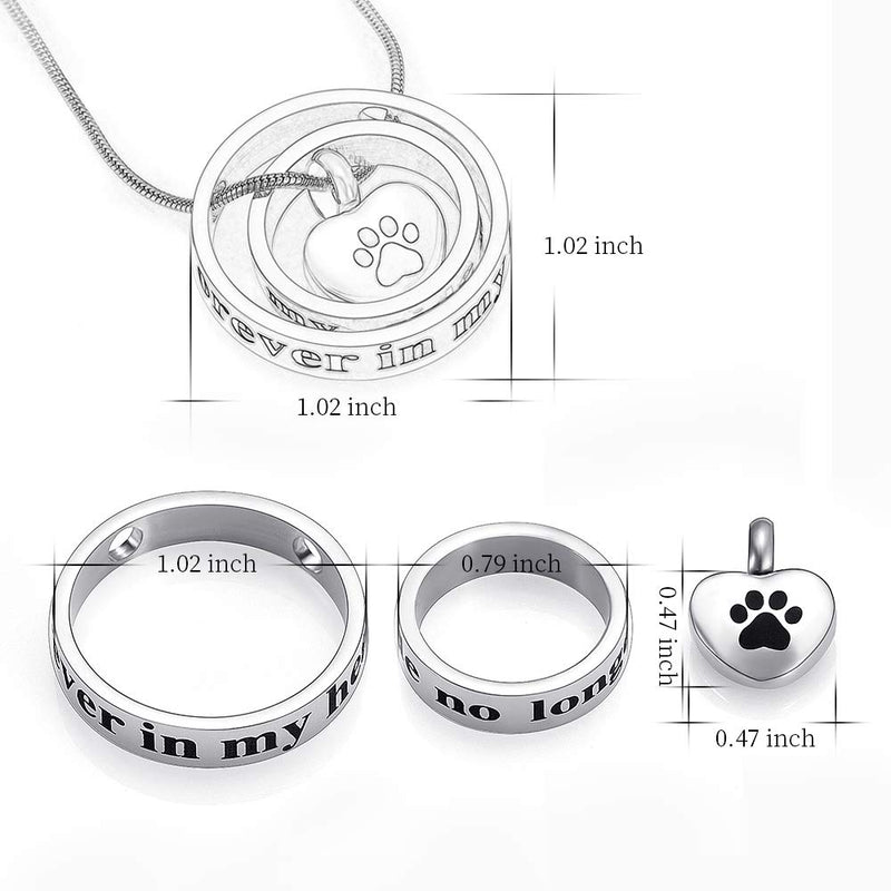 [Australia] - memorial jewelry Forever in My Heart,No Longer by My Side Cremation Pet Urn Necklace Screw Opens and Lock Ashes Pendant Jewelry for Dog Cat Steel-Paw 