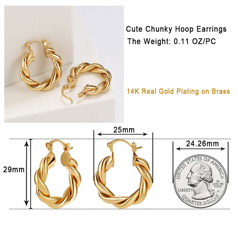 [Australia] - LILIE&WHITE Twisited Gold Chunky Hoop Earrings For Women 14K Gold Plated High Polished Lightweight Hoops For Girls Fashion Jewelry… EH20031 Gold 