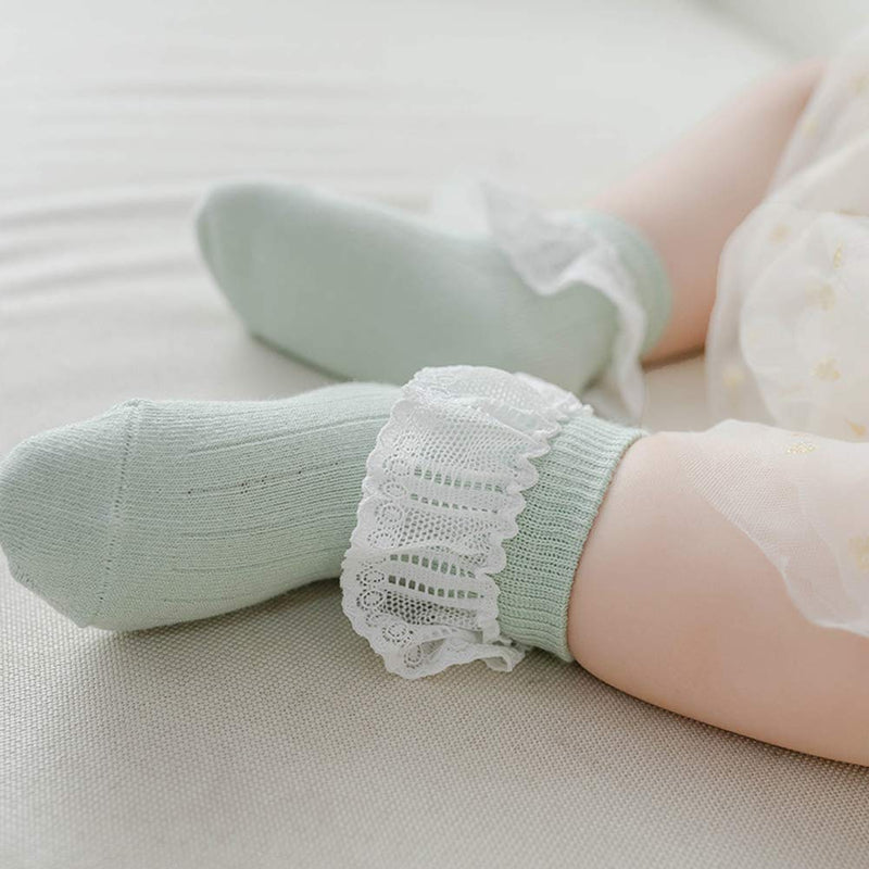 [Australia] - QandSweet Newborn Girls' Lace Socks Baby Ankle Sock for Infant and Toddlers Pink/Grey/White/Aqua/Yellow/Khaki 0-6 Months 