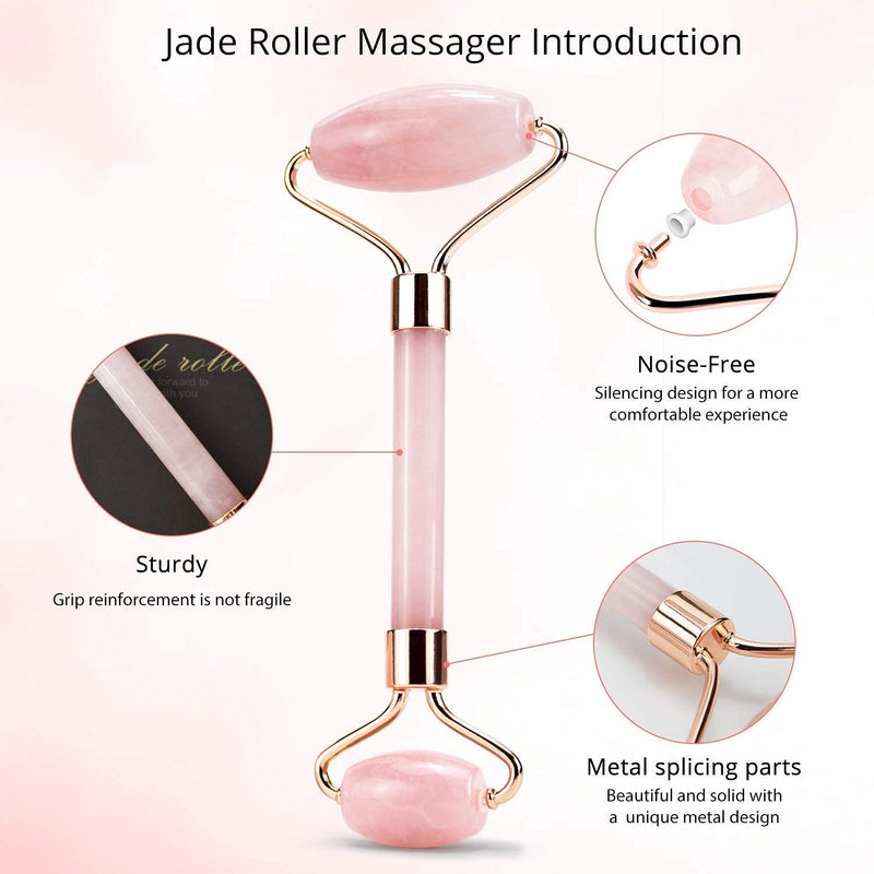 [Australia] - Jade Roller & Gua Sha, Face Roller, Facial Beauty Roller Skin Care Tools, BAIMEI Rose Quartz Massager for Face, Eyes, Neck, Body Muscle Relaxing and Relieve Fine Lines and Wrinkles 1-2pcs-pink 