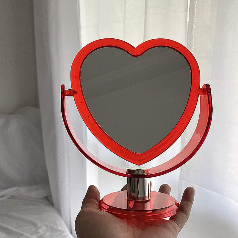 [Australia] - Beaupretty Bedroom Tabletop Mirror Love Heart Shaped Cosmetic Mirror Two Sided Makeup Mirror with Base Desktop Ornament for Women Ladies Red 