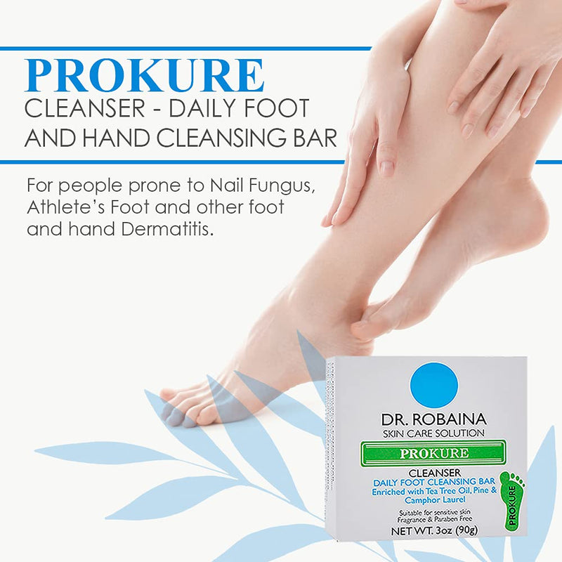 [Australia] - Dr. Robaina Skin Care Solution PROKURE Cleanser Daily Foot and Hand Cleansing Bar for People Prone to Nail Fungus, Athlete’s Foot and Other Foot and Hand Dermatitis 3 oz (90g) 