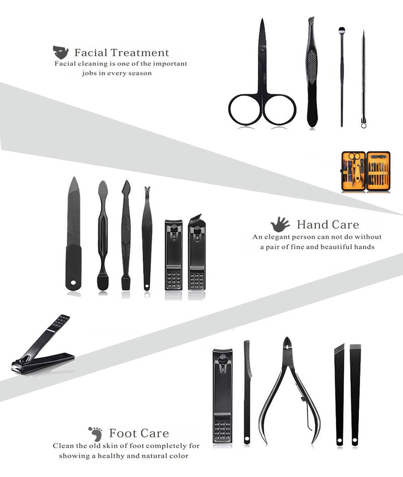 [Australia] - Manicure Set Nail Set Nail Clipper Kit Professional - Stainless Steel Pedicure Set Nail Grooming Kit of 15pcs with Case for Travel (Black/Yellow) Black/Yellow 