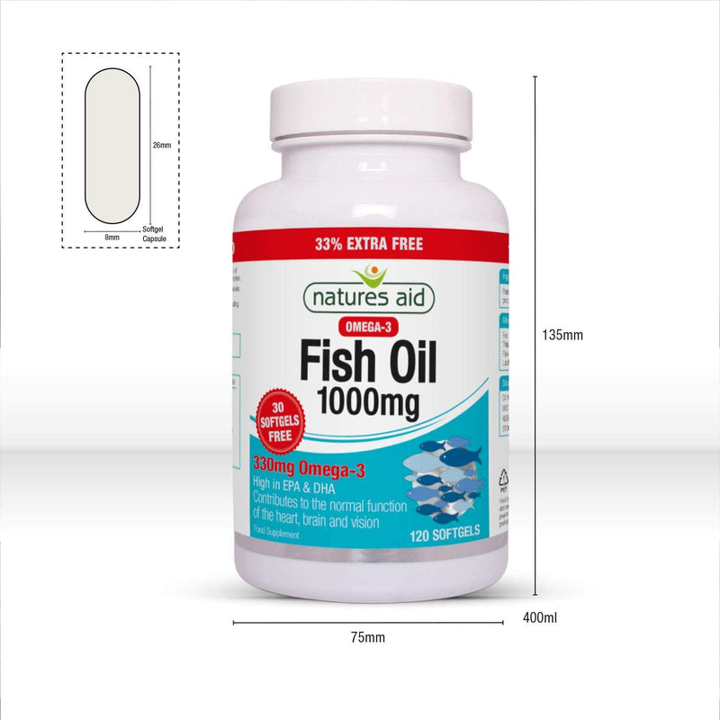 [Australia] - Natures Aid Fish Oil 1000mg | Omega 3 (180mg Epa & 120mg Dha) | Made In The UK, 120 Softgels for The Price of 90, 120 Capsules 