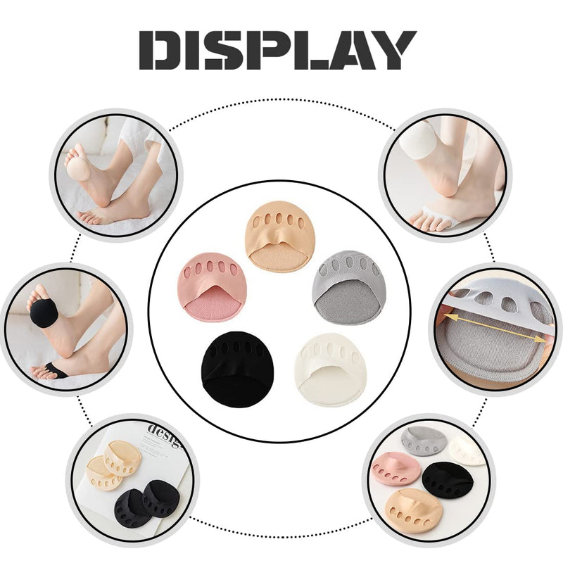 [Australia] - 5 Pairs Metatarsal Pads Invisible Half Palm Socks Fingerless Socks Forefoot Pads Reusable Cushions for Alleviating Foot Problems Shock Absorption 