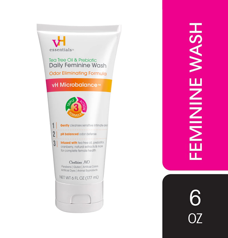 [Australia] - vH essentials, Ph Balanced Daily Feminine Wash, Tea Tree Oil & Prebiotic, 6, Fl Oz, (Pack Of 1) 54306 Clear 