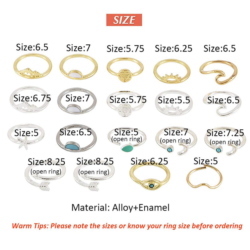 [Australia] - 7-19pcs Silver Star Moon Knuckle Ring Set for Women Girls Vintage Stackable Midi Finger Rings Set A2: Silver&Gold 