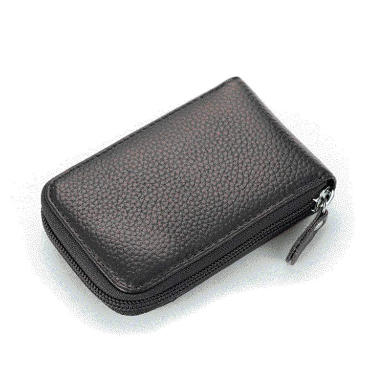 [Australia] - Premium Leather Slim Zipper Business/Credit Card Case Holder with Clear Photo Slot by BAKUN, Security Travel Wallet(Black) M Black 