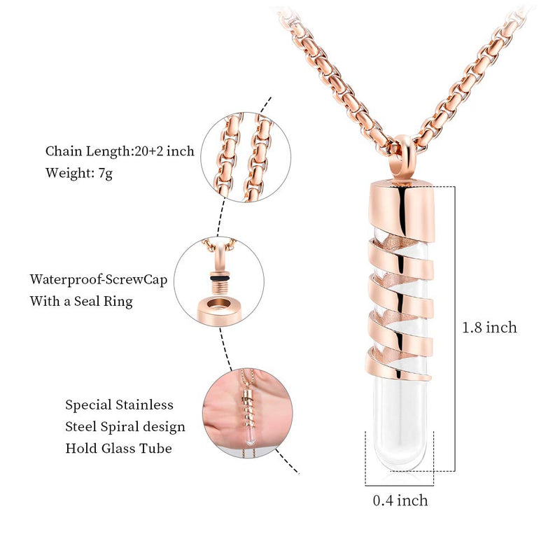 [Australia] - Clear Glass Tube Cremation Urn Jewelry Ashes Holder Necklace Keepsake Memorial Pendant Including Box/Fill Kits Rose gold 