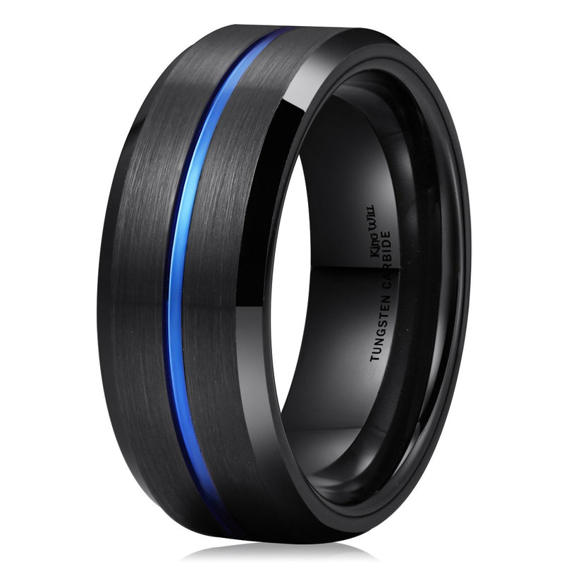 [Australia] - King Will Loop 8mm Tungsten Carbide Wedding Band Thin Groove Engagement Ring for Men Comfort Fit Black 6.5 