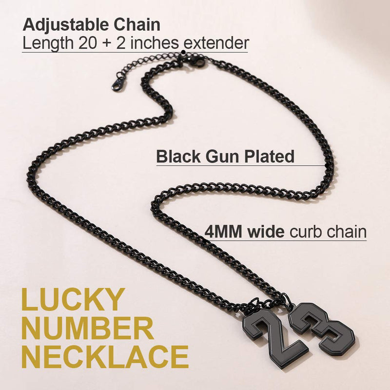 [Australia] - GOLDCHIC JEWELRY Number Necklace, Customized Unisex Boys Mens Stainless Steel Baseball Cross Necklace/Soccer/Football/Basketball Necklace with Chain 22”+2" Extender,Sports Fan Gift 0-Black 