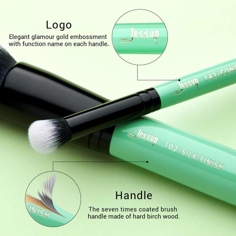 [Australia] - Jessup Face Brush Set Powder Concealer Buffer Blending Foundation Eye Makeup Brushes Premium Synthetic Hair 10 Pcs Make up Kit T278 Neo Mint 