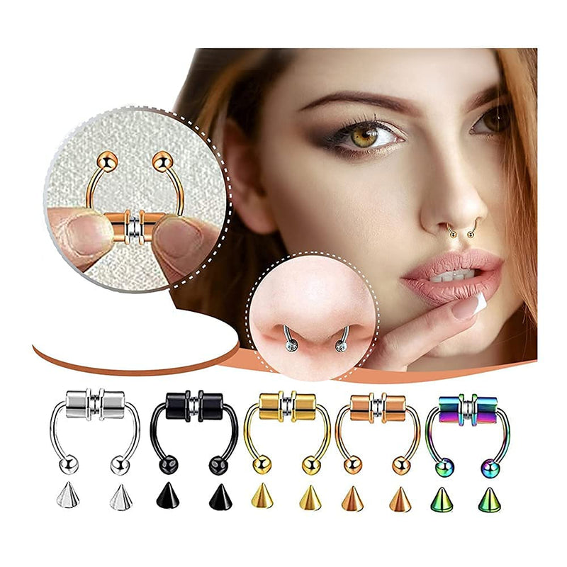 [Australia] - KKFG Fake Nose Ring Hoop, Magnetic Septum Nose Ring Horseshoe False Nose Ring Hoop Reusable Non-Piercing 316L Stainless Steel Nose Jewelry Accessories Non Piercing Clip On Nose Hoop Rings for Women A 