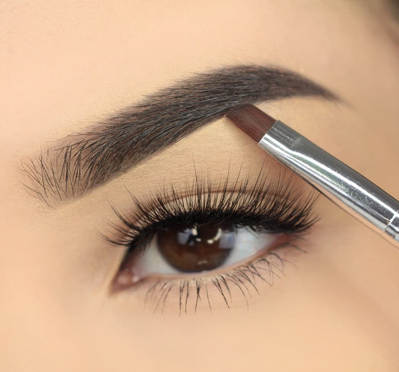 [Australia] - Duo Eyebrow Brush & Spoolie by Impora London. Flat, Angled Brush Perfect for Lining / Shaping Brows. Use with Gel, Cream or Powder Colours. Spoolie for Brows or Lashes. Black 