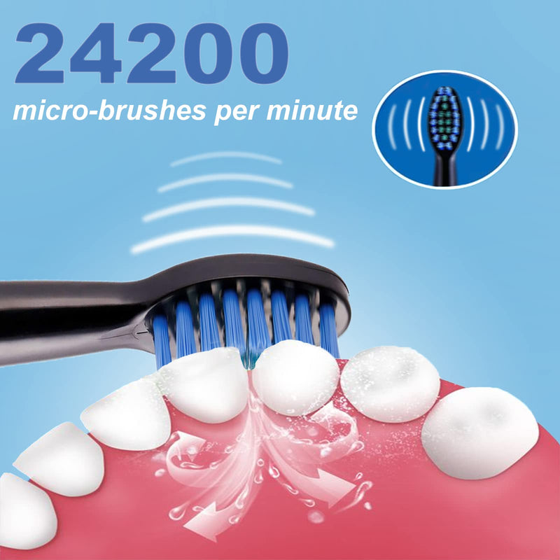 [Australia] - Rechargeable Electric Sonic Toothbrush for Adults Teens with 5 Modes 2 Mins Timer and 4 Duponts Toothbrush Heads, 4 Hours Charge Last 30 Days Black 