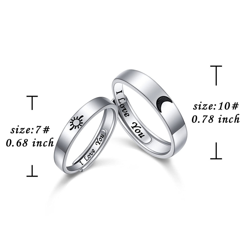 [Australia] - 2PCS 925 Sterling Silver Adjustable Rings Couples Promise Engagement Rings for Lovers His and Her Set Sun and Moon 2In1 I Love You Rings 