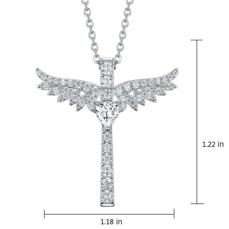 [Australia] - Re Besta April Birthstone Simulated Diamond Necklace for Women Teen Girls Birthday Gifts Angel Wings Jewelry Sterling Silver Aquamarine Necklace April Birthstone Angel Wings Love Heart Necklace 