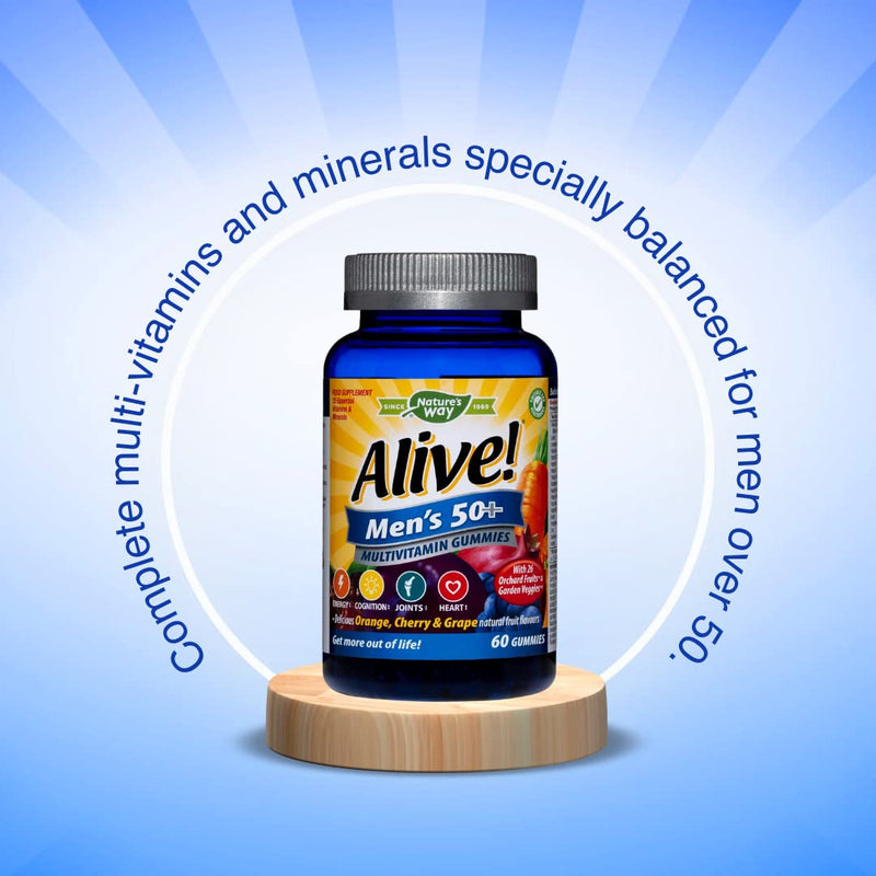 [Australia] - Alive! Men's 50+ Multivitamin Gummies, A Unique Dried Blend of 26 Fruits and Vegetables, Specially Formulated for Men Over Fifty, Suitable for Vegetarians - 60 Gummies 